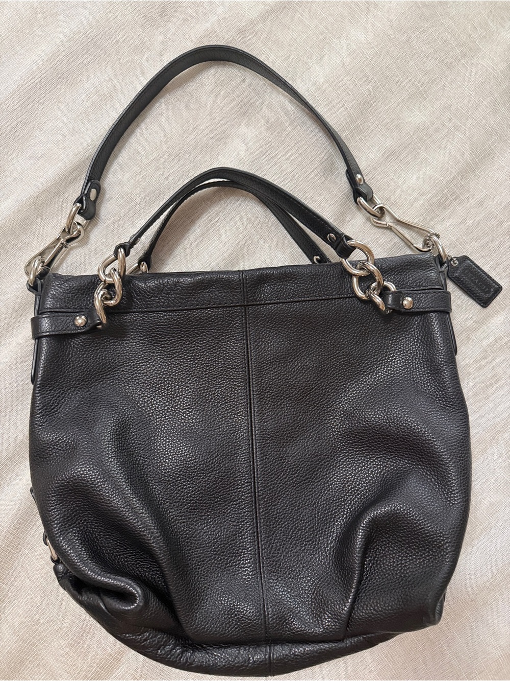 Coach Black Pebbled Leather Shoulder Bag with Chain Details